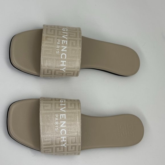 GIVENCHY 4G Monogram Signature Logo Flat Sandals Slides Mules Shoes Beige - Picture 11 of 13